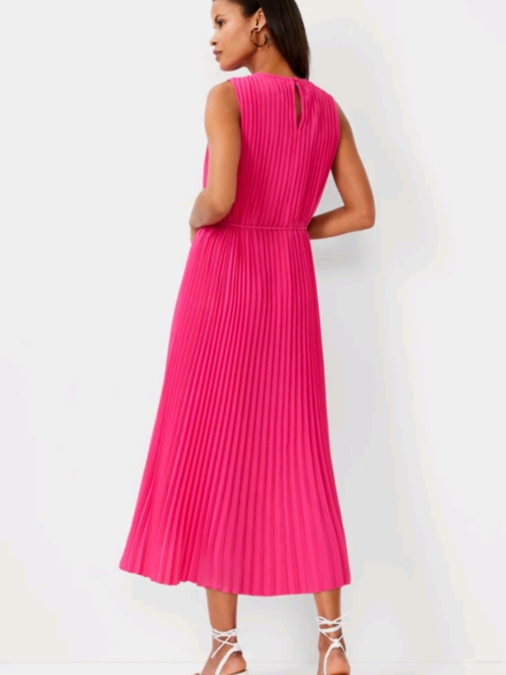 Ann Taylor Pleated Belted Midi Dress Size Lp